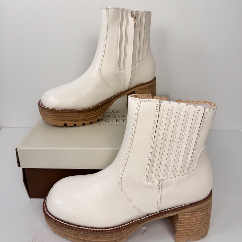 Oasis Society Aubrey Boot Women 8.5 White Platform Ankle Lug Sole Stacked Heel